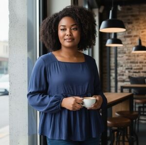 Loft L boho silky flowy dark blue gray top tunic 🧳